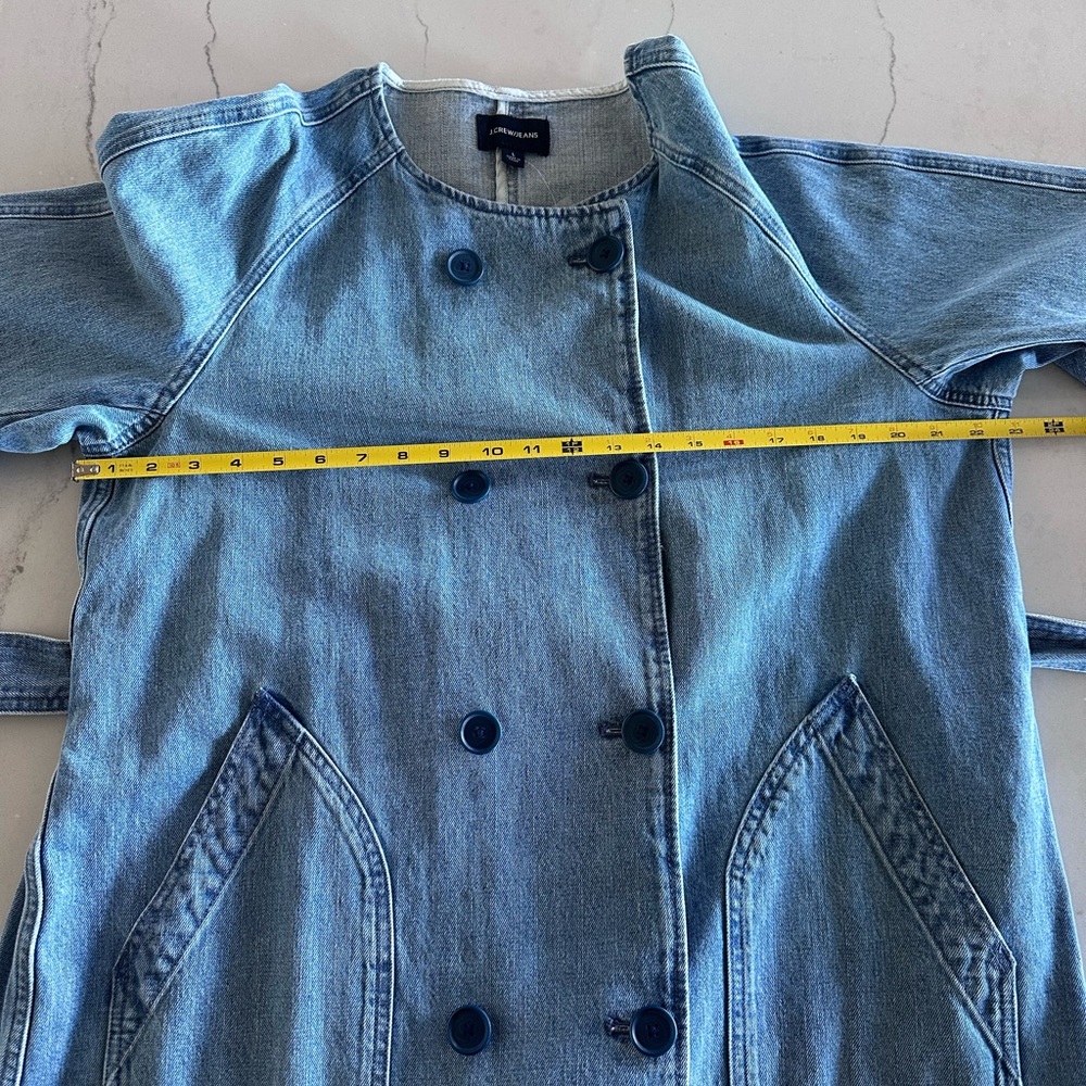 J. Crew Denim Trench Coat Double Breasted Collar Light Denim Woman's Large - Picture 12 of 15